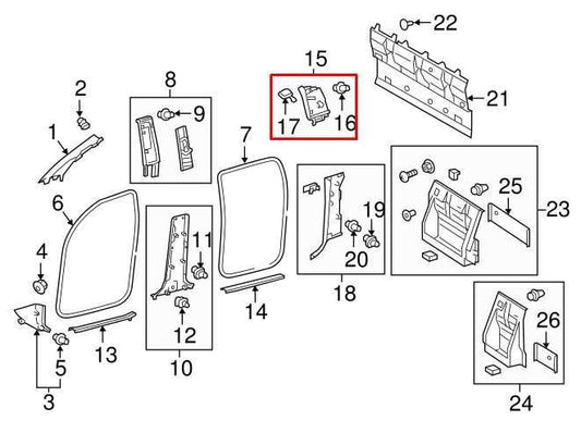 2015-23 Toyota Tacoma Rear Right Upper C-Pillar Trim Cover Panel 62511-04190-B0 - Alshned Auto Parts