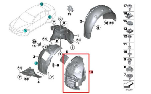 15-16 BMW 435i Gran Coupe Front LH Inner Fender Liner Splash Shield 51717260729 - Alshned Auto Parts