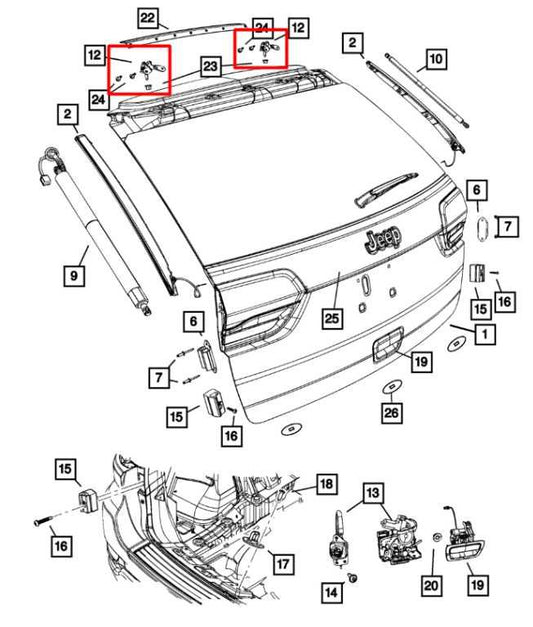 14-21 Jeep Grand Cherokee Limited Rear Trunk Lid Liftgate Hinge Pair 55113709AF - Alshned Auto Parts
