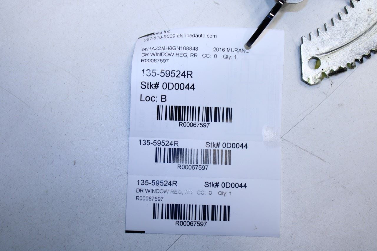 2015-2024 Nissan Murano Platinum Rear Right Side Door Window Regulator w/ Motor - Alshned Auto Parts