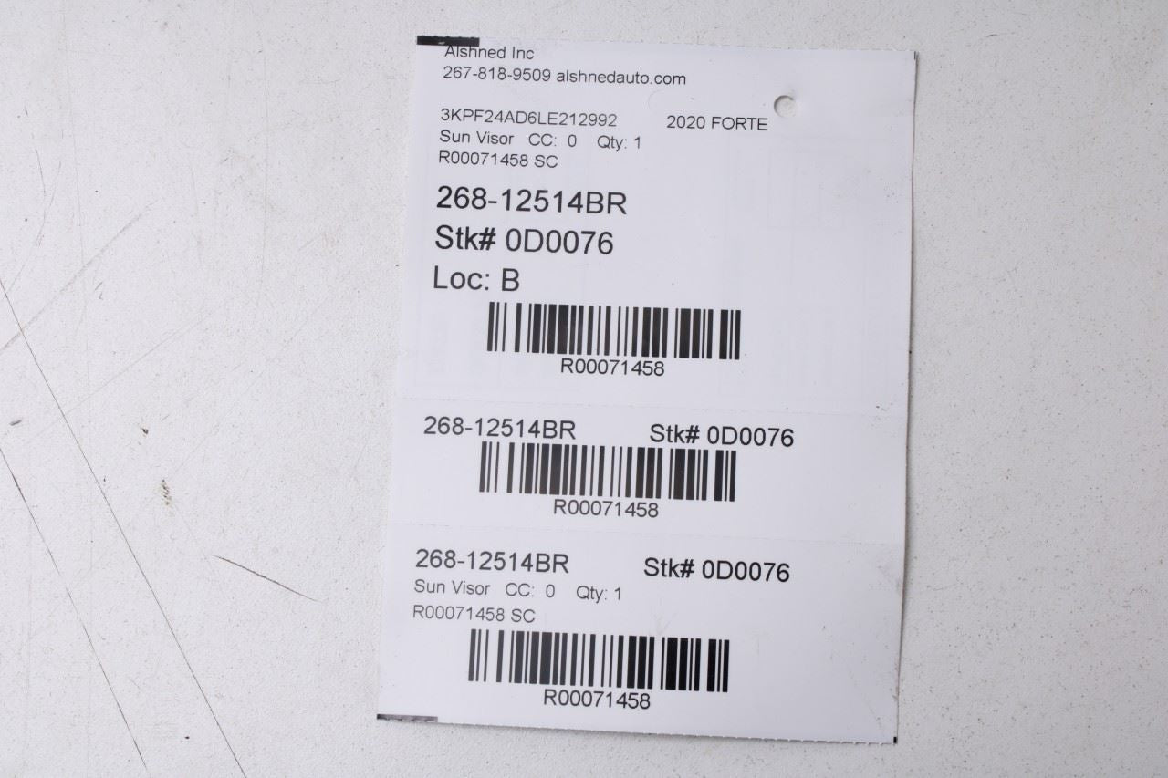 2019-21 Kia Forte LXS 2.0L FWD Front Right and Left Side Sun Visor Set w/ Mirror - Alshned Auto Parts