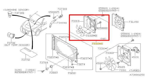 09-13 Subaru Forester 2.5L Right Condenser Cooling Fan Motor Assy 73310AG001 OEM - Alshned Auto Parts