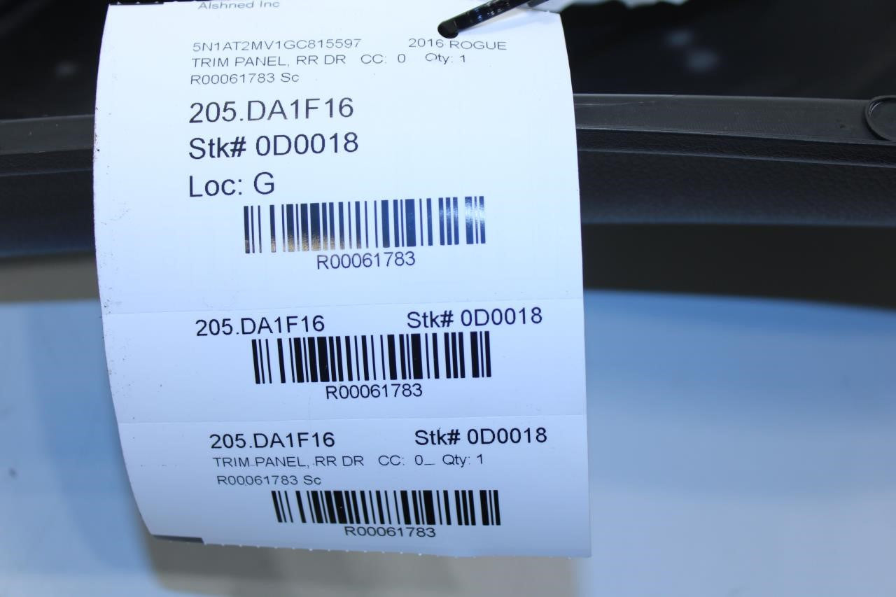 2014-2016 Nissan Rogue SV Rear Right Passenger Door Trim Panel 82900-4BA0A OEM - Alshned Auto Parts