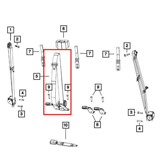 2013-19 Ram 1500 Laramie Rear Center 2nd Row Seat Belt Retractor w/ Belt Buckle - Alshned Auto Parts
