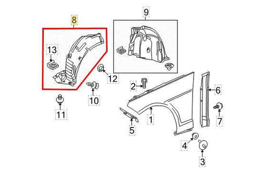 10-13 Mercedes-Benz E350 Sport 4MATIC Front Left Wheelhouse Liner Splash Shield - Alshned Auto Parts