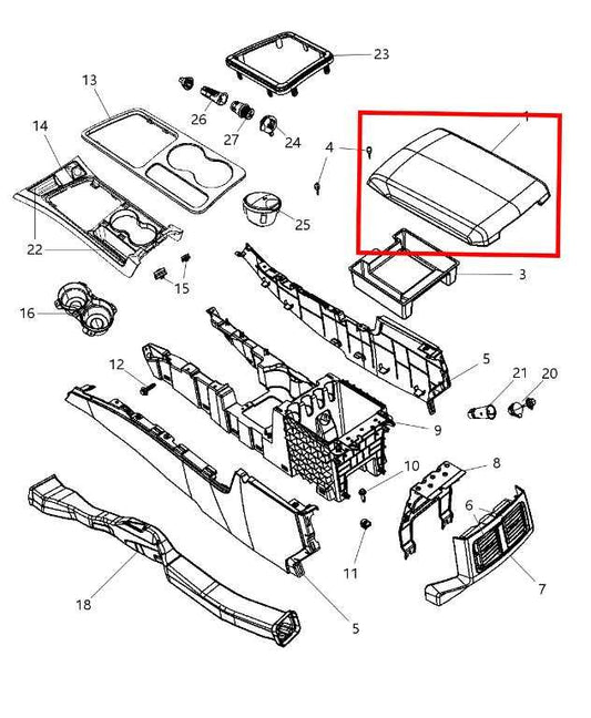 2008-2014 Dodge Challenger SXT Center Console Armrest Lid Cover 1QG421DBAA OEM - Alshned Auto Parts