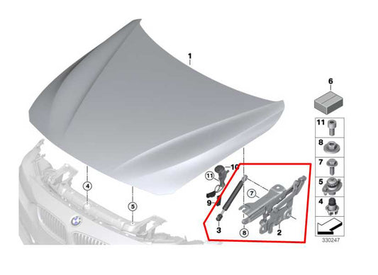 2014-16 BMW 435i Front RH and LH Hood Hinge Bracket Set w/ Shock 51237239233 OEM - Alshned Auto Parts