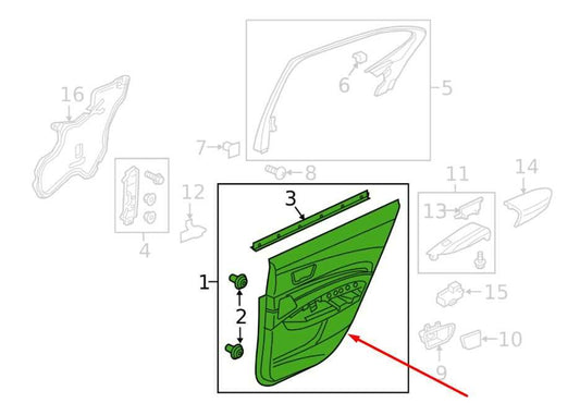 2015-2017 Acura TLX Tech Rear Left Driver Side Door Trim Panel 83751TZ3A11ZC OEM - Alshned Auto Parts