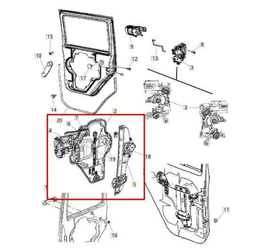 2007-2018 Jeep Wrangler Sahara RR RH Door Window Regulator w/ Carrier 68014950AA - Alshned Auto Parts