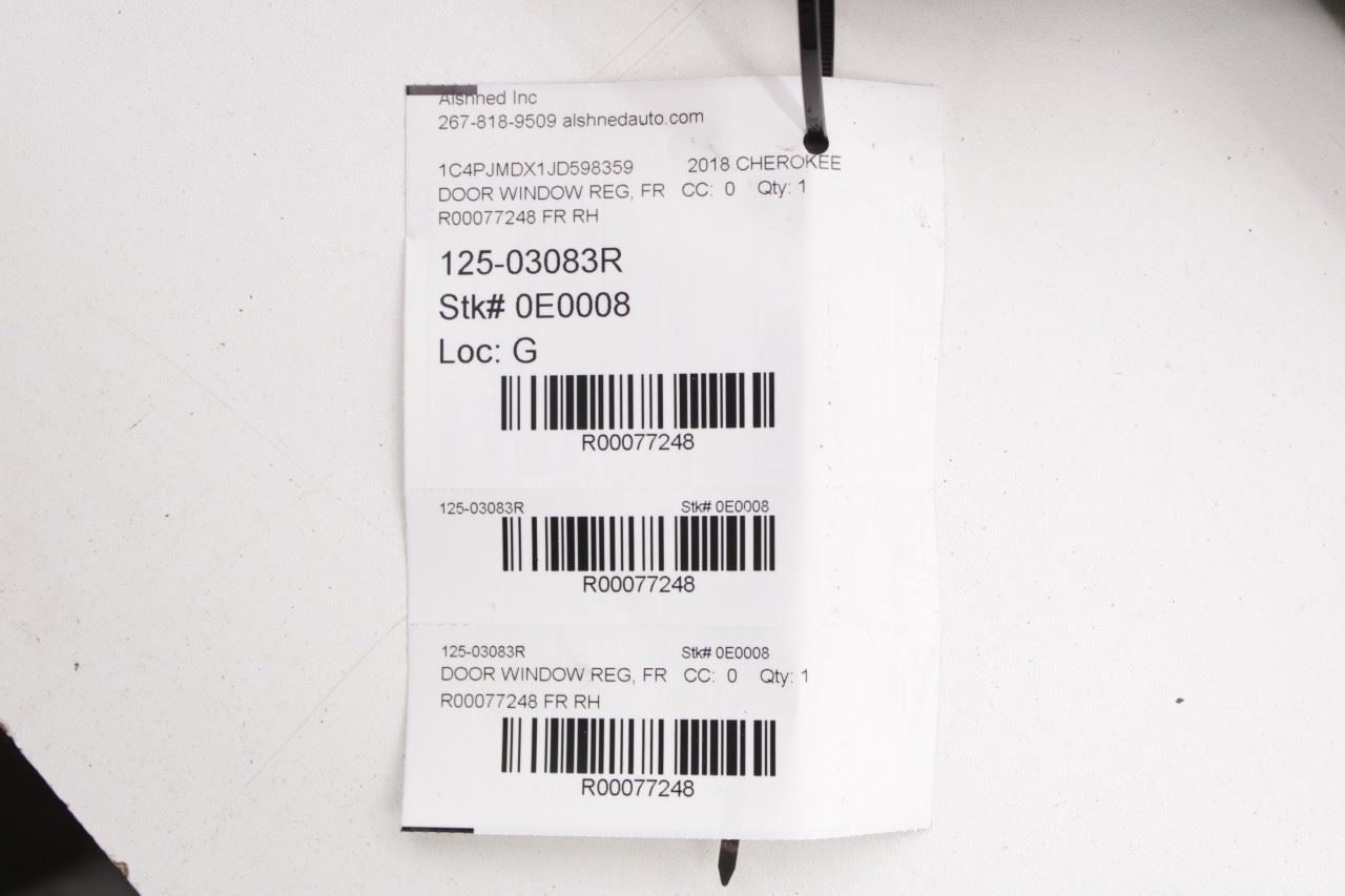 14-23 Jeep Cherokee Limited Front Right Door Window Regulator w/ Carrier w Motor - Alshned Auto Parts