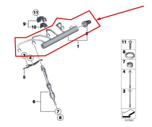 2013-2016 BMW 328i xDrive SULEV 2.0L High Pressure Fuel Rail 7585411 OEM - Alshned Auto Parts