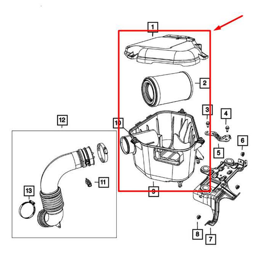 11-17 Jeep Patriot Sport SE 2.4L Air Intake Cleaner Assy 5145596AA 5145595AA OEM - Alshned Auto Parts