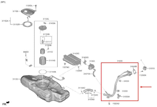 2021-2025 Hyundai Elantra SEL 2L Fuel Filler Neck Hose Tube Pipe 31030-AA500 OEM - Alshned Auto Parts