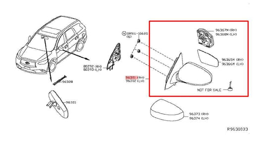 13-17 Nissan Pathfinder S Passenger RH Side Rear View Mirror 96301-3KA9A *ReaD* - Alshned Auto Parts