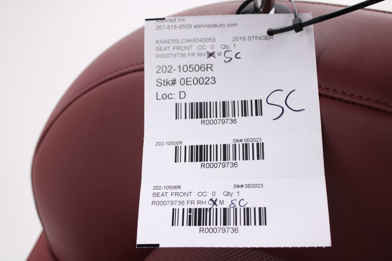 2018-21 Kia Stinger GT2 AWD 3.3L Front Passenger Right Side Seat Complete *ReaD* - Alshned Auto Parts