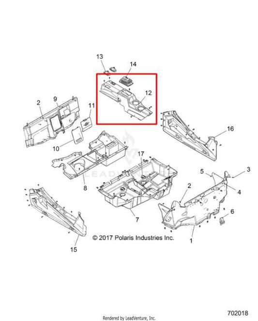 2014-18 Polaris RZR XP 1000 Center Console Base Panel w/ Cup Holder 5439768-070 - Alshned Auto Parts