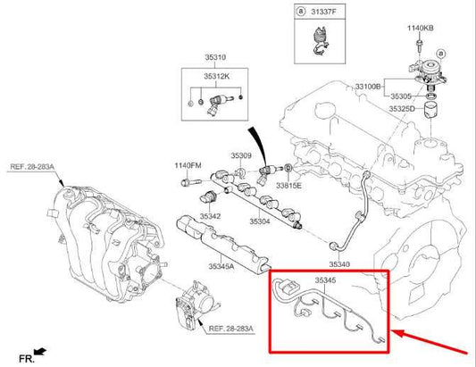 2016-2017 Hyundai Veloster Turbo 1.6L Fuel Injector Wire Harness 35341-2B250 OEM - Alshned Auto Parts