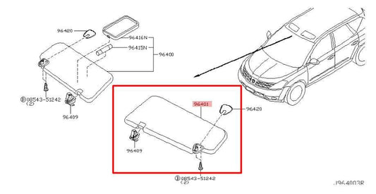 2005-07 Nissan Murano SL Front Driver Left Side Sun Visor w/ Illuminated Mirror - Alshned Auto Parts