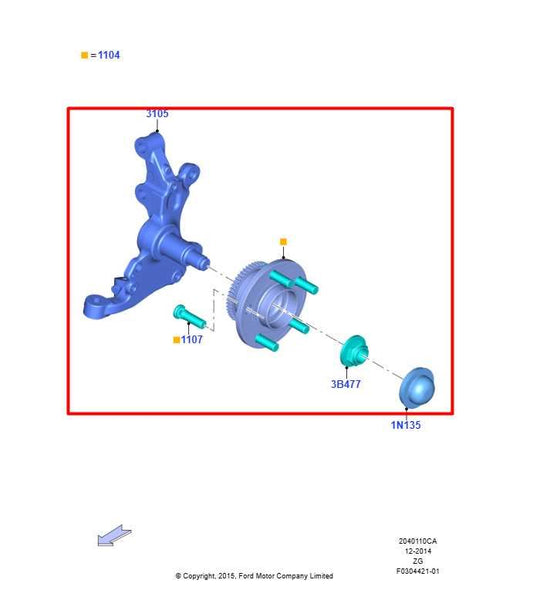 2015-21 Ford Mustang GT 5.0L RWD Front Passenger Right Side Spindle Knuckle Hub - Alshned Auto Parts