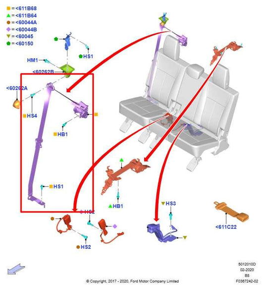 22-24 Ford Expedition MAX XLT Rear Passenger RH Side 3rd Row Seat Belt Retractor - Alshned Auto Parts