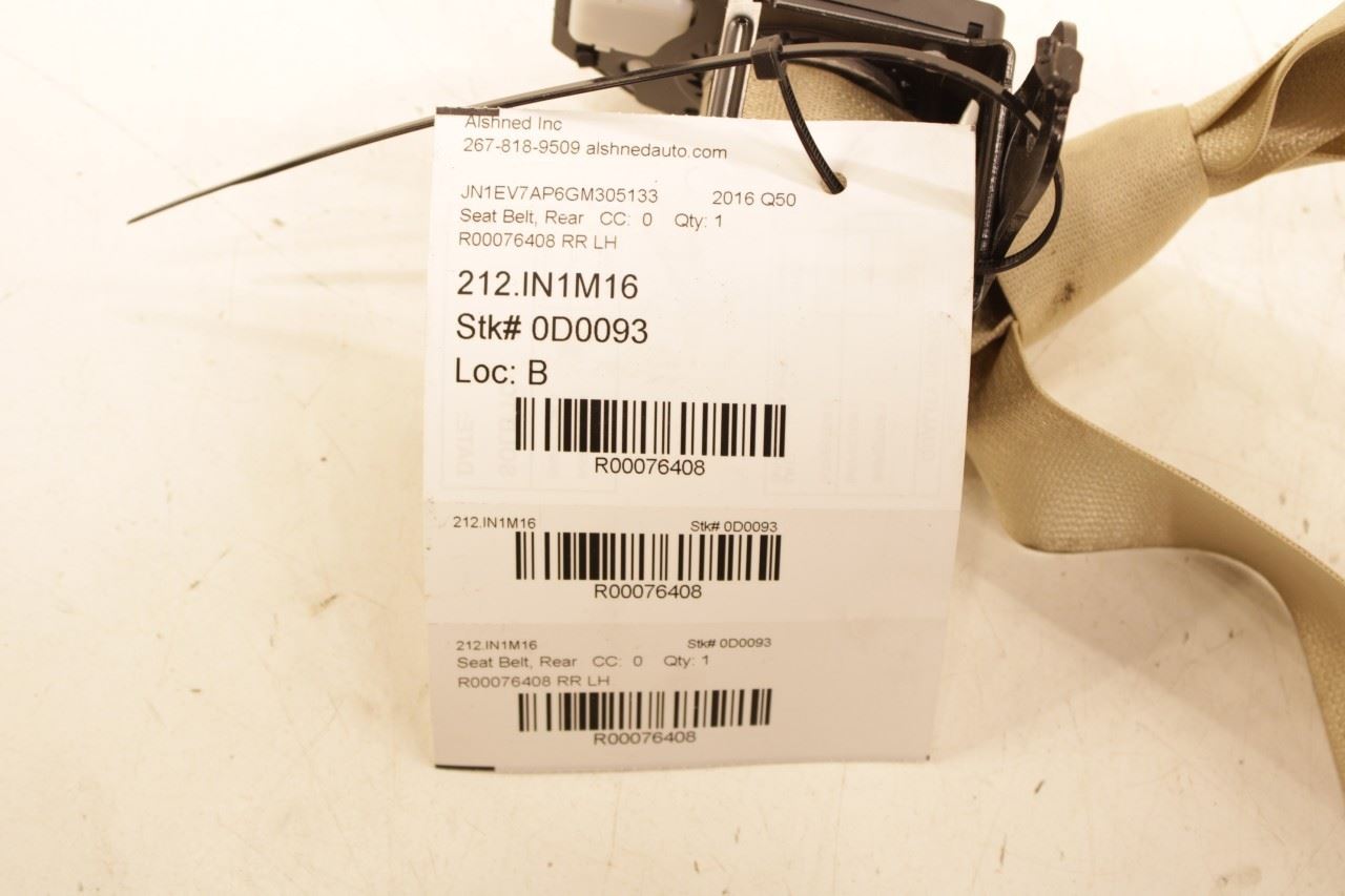 14-20 Infiniti Q50 Premium 3.0L Rear Driver LH Side 2nd Row Seat Belt Retractor - Alshned Auto Parts