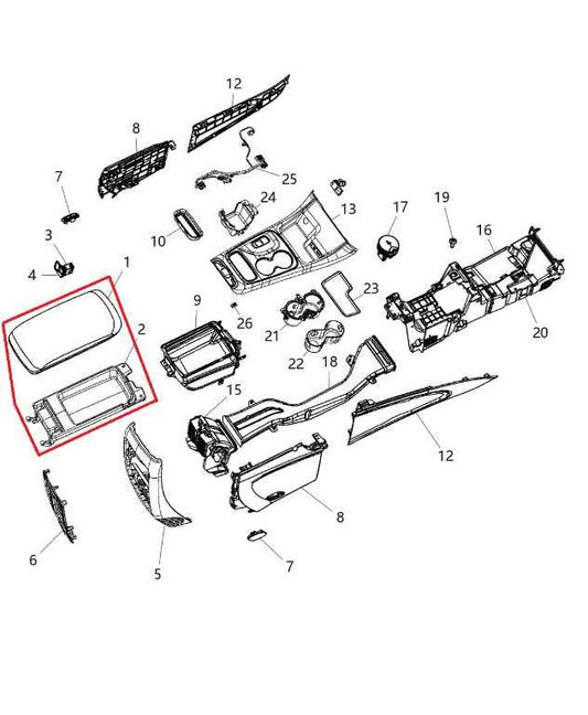 2014-2020 Dodge Durango SXT Center Console Armrest Cover Storage Tray 5PT01DX9AB - Alshned Auto Parts