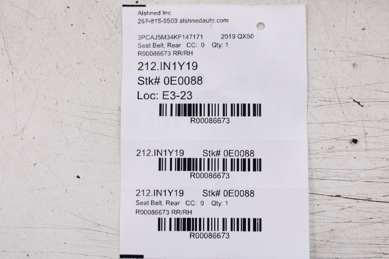 2019-23 Infiniti QX50 ESSENTIAL 2.0L Rear Right Side 2nd Row Seat Belt Retractor - Alshned Auto Parts
