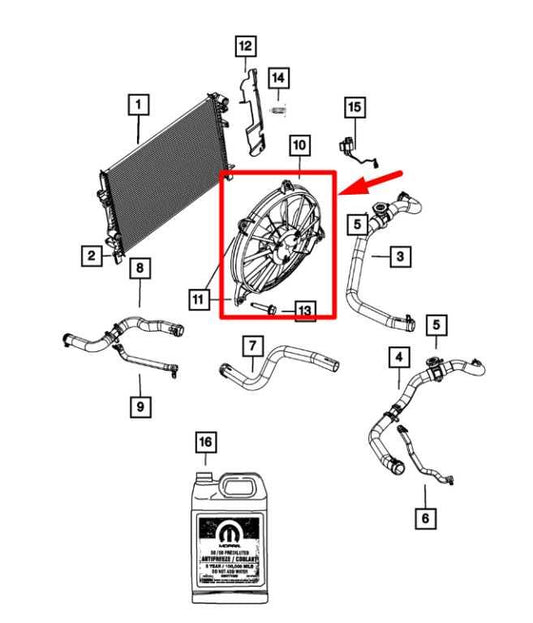 09-20 Dodge Journey 2.4L Left Radiator Cooling Fan Motor Assembly 68102116AA OEM - Alshned Auto Parts