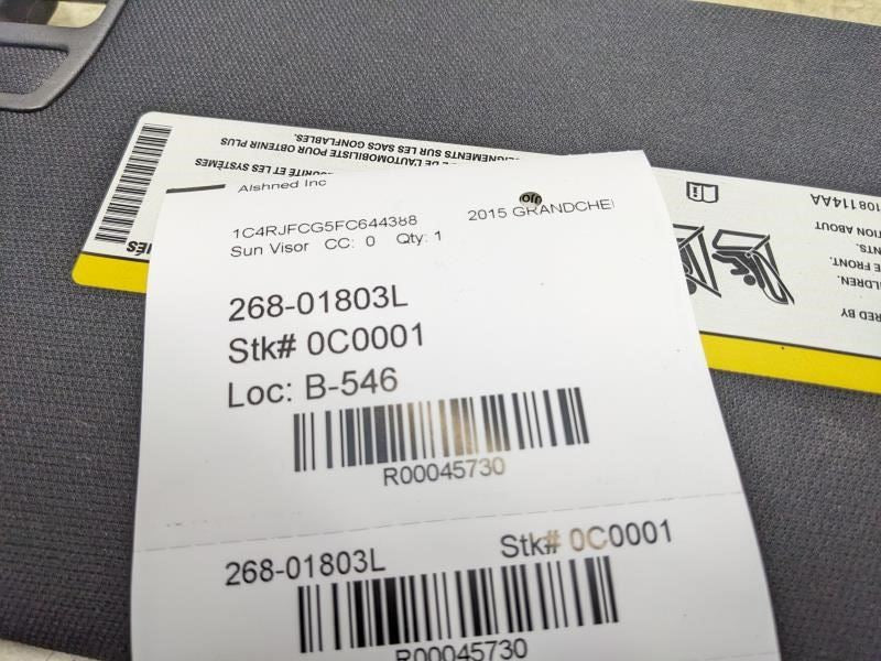 15-16 Jeep Grand Cherokee FR LH Side Sun Visor w/ Illumination Mirror 1WK21DX9AD - Alshned Auto Parts