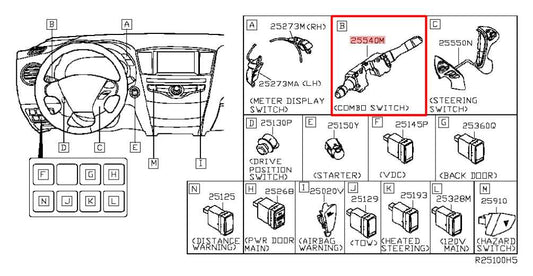 2013-20 Nissan Pathfinder SV 3.5L Steering Column Light Turn Signal Wiper Switch - Alshned Auto Parts