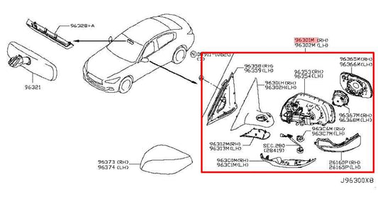 15-19 Infiniti Q50 Passenger Right Side Rear View Mirror 96301-4HK1A OEM *ReaD* - Alshned Auto Parts