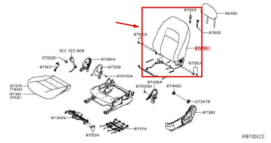 19-20 Nissan Altima SL Front LH Side Seat Upper Cushion Backrest 87650-6CC7A OEM - Alshned Auto Parts