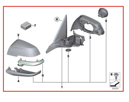 15-16 BMW 435i Gran Coupe xDrive Passenger RH Side Rear View Mirror 51167285274 - Alshned Auto Parts