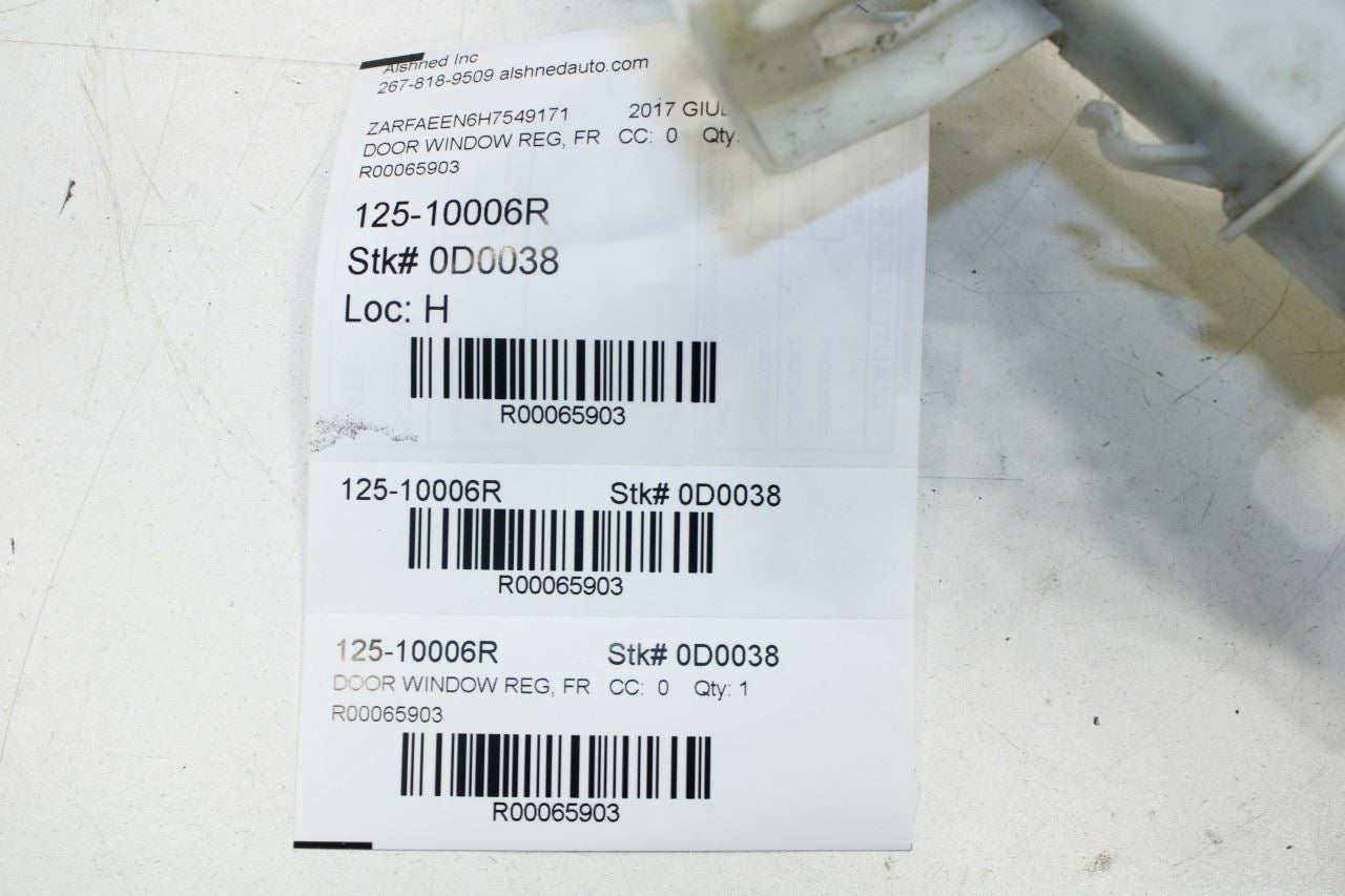 17-2019 Alfa Romeo Giulia Ti FR RH Door Window Regulator w/ Carrier 00505514710 - Alshned Auto Parts