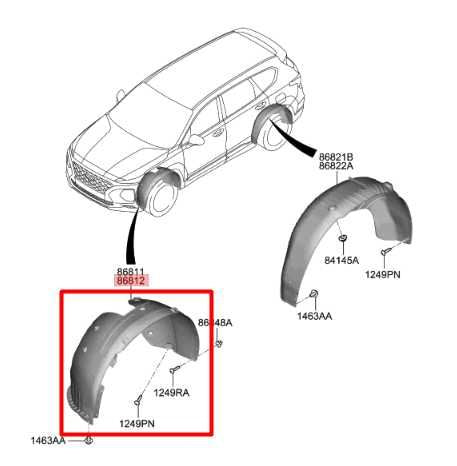 2019-20 Hyundai Santa Fe Front Right Fender Liner Splash Shield 86812-S2000 OEM - Alshned Auto Parts