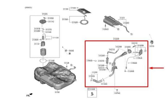 2020-2023 Hyundai Sonata SE 2.5L Fuel Filler Neck Hose Tube Pipe 31030-L0500 OEM - Alshned Auto Parts