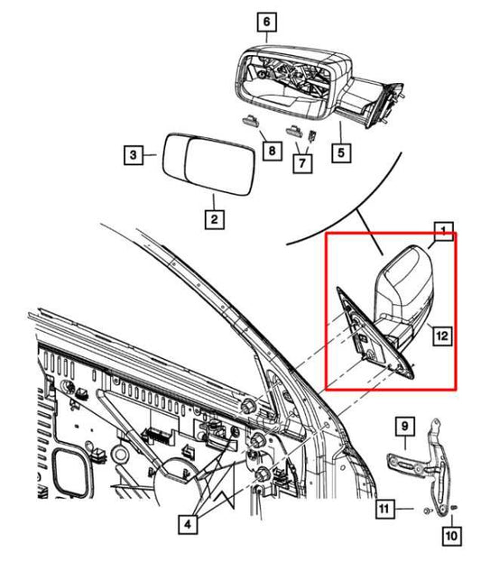 19-22 Ram 1500 Classic Crew Cab 5.7L Right Side Rear View Mirror 68147862AQ OEM - Alshned Auto Parts