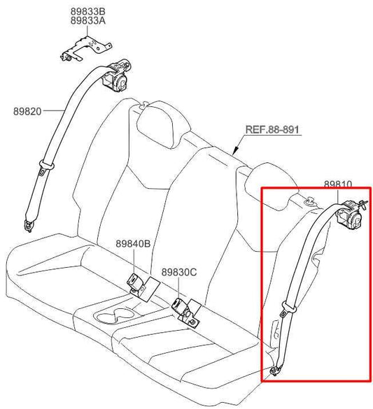 2011-17 Hyundai Veloster Turbo Rear Driver Left Side 2nd Row Seat Belt Retractor - Alshned Auto Parts