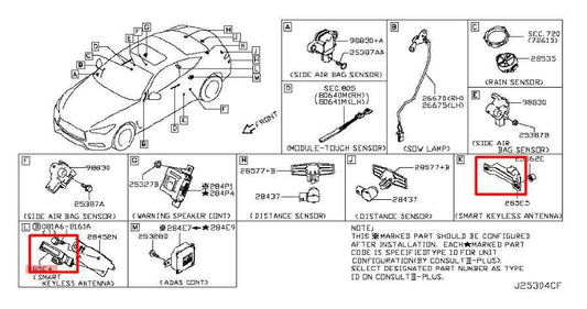 17-22 Infiniti Q60 Luxe Smart Keyless Entry Antenna Module Set of 3 285E4-5CA0A - Alshned Auto Parts