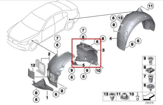 2010-15 BMW 750I xDrive Front Left Driver Side Fender Liner Rearward 51717185159 - Alshned Auto Parts