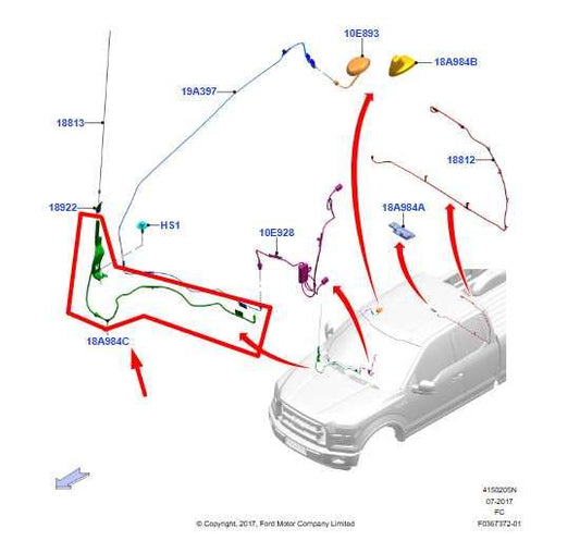 15-20 Ford F150 XL Front Fender RH Radio Antenna Base w/ Harness GL3T-18A984-AC - Alshned Auto Parts