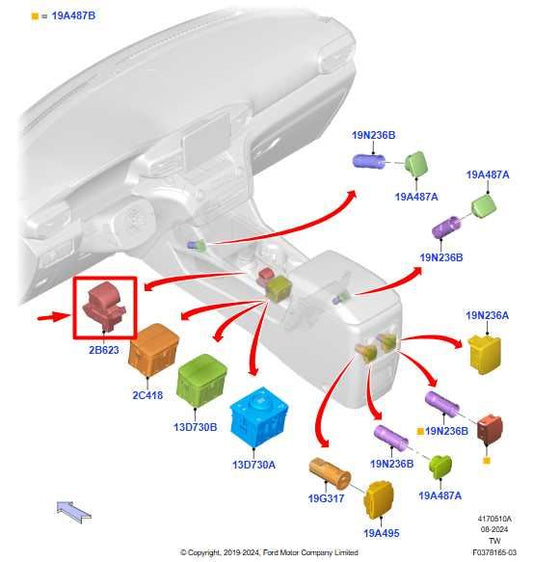 20-25 Ford Explorer Center Console Electronic Parking Brake Switch GR2T2B623BAW - Alshned Auto Parts