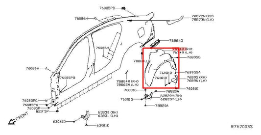 2019-24 Nissan Altima SL Rear RH Wheelhouse Liner Splash Shield 76748-6CA0A OEM - Alshned Auto Parts
