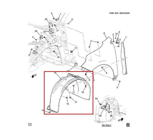 18-2024 Chevrolet Equinox LT Front Right Wheelhouse Liner Splash Shield 84364223 - Alshned Auto Parts