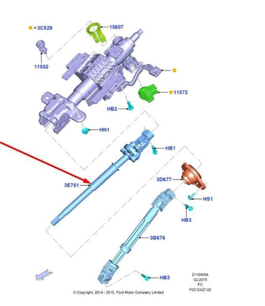 2015-2020 Ford F150 Steering Column Upper Intermediate Shaft FL3Z-3E751-B OEM - Alshned Auto Parts