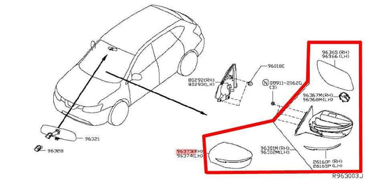 14-17 Nissan Rogue SV Passenger RH Side Rear View Mirror 96301-4BA0A OEM *ReaD* - Alshned Auto Parts