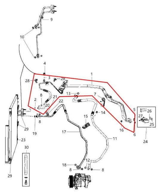 2014-2020 Ram 1500 Laramie 5.7L AWD AC Conditioning Suction and Liquid Hose Pipe - Alshned Auto Parts