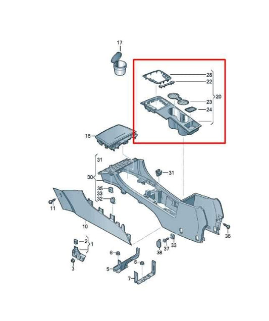 16-19 Volkswagen Passat SE Center Console Shifter Bezel Trim Panel w/ Cup Holder - Alshned Auto Parts