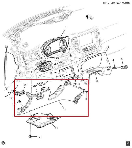 17-23 GMC Acadia SLT-1 Front Left Dash Lower Knee Bolster Trim Panel w/ Switches - Alshned Auto Parts