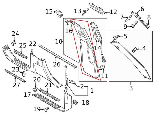 11-2018 Porsche Cayenne Platinum Right Center BPillar Upper Trim 958555240092W0 - Alshned Auto Parts